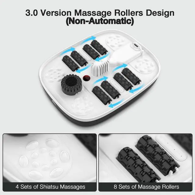 Alt view image 2 of 7 - Collapsible Foot Spa with Heat, Bubble, Red Light, and Temperature Control, Foot Bath Massager with 8 Shiatsu Massage Rollers, Pedicure Foot Spa for Relaxation and Stress Relief, Black