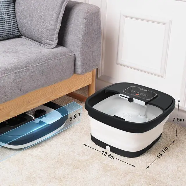 Alt view image 5 of 7 - Collapsible Foot Spa with Heat, Bubble, Red Light, and Temperature Control, Foot Bath Massager with 8 Shiatsu Massage Rollers, Pedicure Foot Spa for Relaxation and Stress Relief, Black