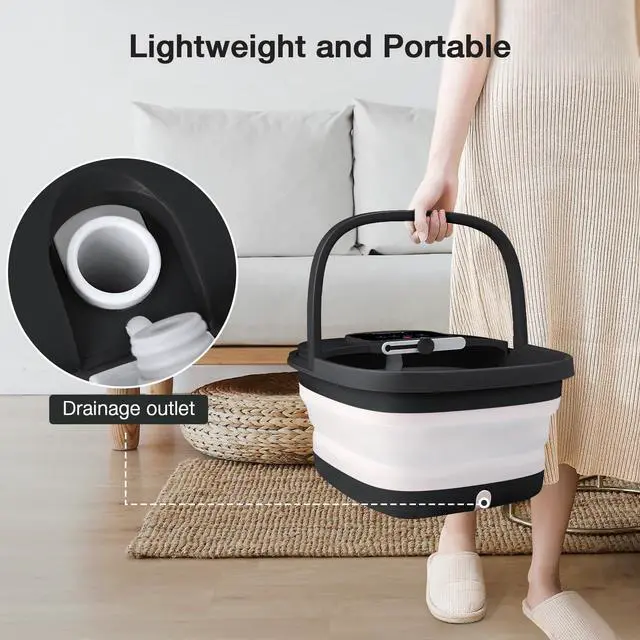 Alt view image 4 of 7 - Collapsible Foot Spa with Heat, Bubble, Red Light, and Temperature Control, Foot Bath Massager with 8 Shiatsu Massage Rollers, Pedicure Foot Spa for Relaxation and Stress Relief, Black