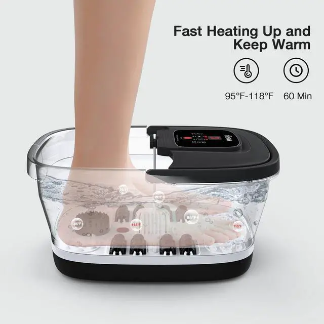 Alt view image 3 of 7 - Collapsible Foot Spa with Heat, Bubble, Red Light, and Temperature Control, Foot Bath Massager with 8 Shiatsu Massage Rollers, Pedicure Foot Spa for Relaxation and Stress Relief, Black