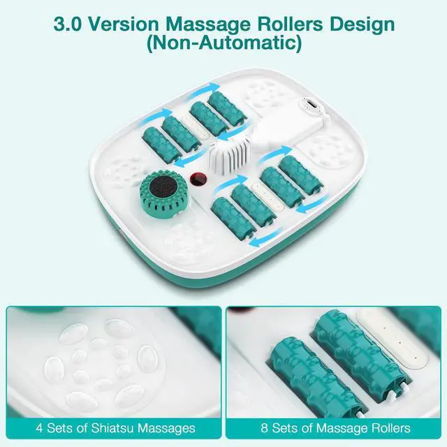 Alt view image 2 of 7 - Collapsible Foot Spa with Heat, Bubble, Red Light, and Temperature Control, Foot Bath Massager with 8 Shiatsu Massage Rollers, Pedicure Foot Spa for Relaxation - FS01A