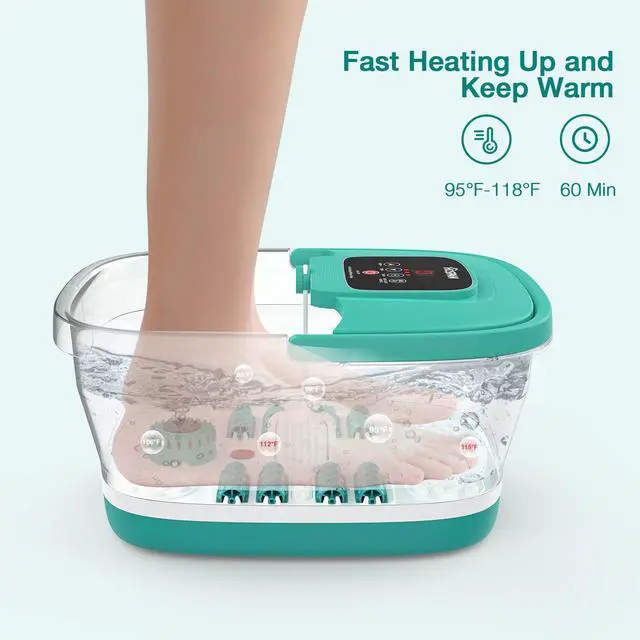 Alt view image 3 of 7 - Collapsible Foot Spa with Heat, Bubble, Red Light, and Temperature Control, Foot Bath Massager with 8 Shiatsu Massage Rollers, Pedicure Foot Spa for Relaxation - FS01A