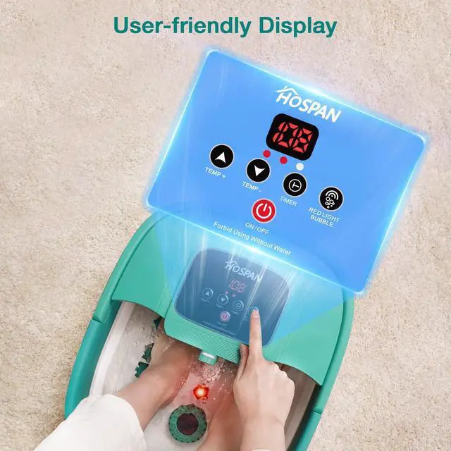 Alt view image 7 of 7 - Collapsible Foot Spa with Heat, Bubble, Red Light, and Temperature Control, Foot Bath Massager with 8 Shiatsu Massage Rollers, Pedicure Foot Spa for Relaxation - FS01A