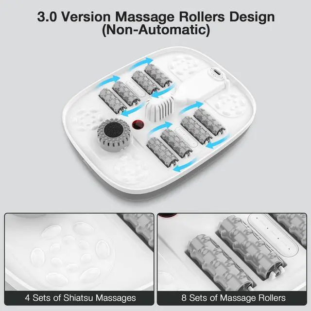 Alt view image 2 of 7 - Collapsible Foot Spa with Heat, Bubble, Red Light, and Temperature Control, Foot Bath Massager with 8 Shiatsu Massage Rollers, Pedicure Foot Spa for Relaxation and Stress Relief