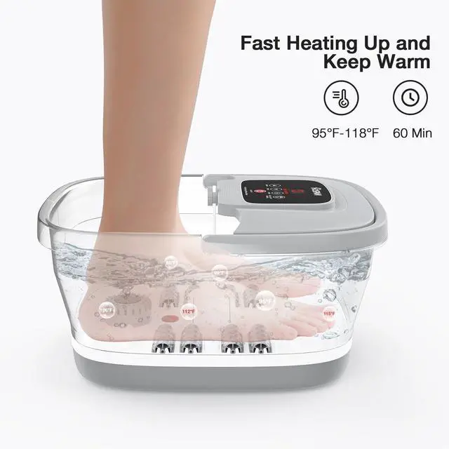 Alt view image 3 of 7 - Collapsible Foot Spa with Heat, Bubble, Red Light, and Temperature Control, Foot Bath Massager with 8 Shiatsu Massage Rollers, Pedicure Foot Spa for Relaxation and Stress Relief
