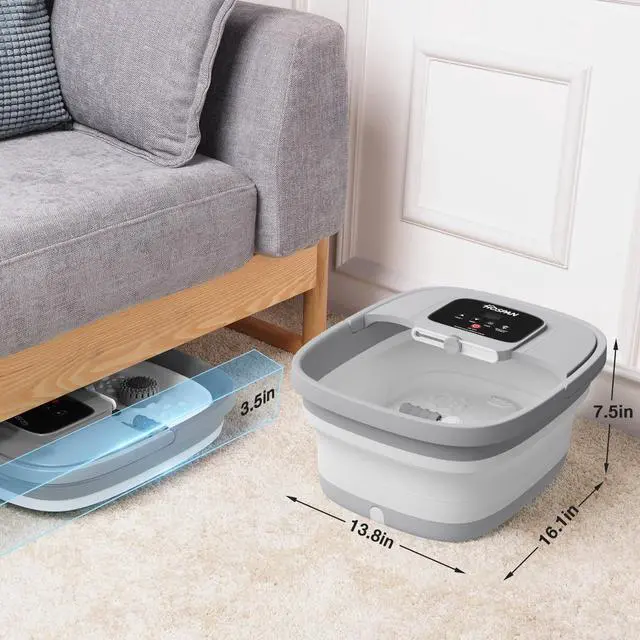 Alt view image 5 of 7 - Collapsible Foot Spa with Heat, Bubble, Red Light, and Temperature Control, Foot Bath Massager with 8 Shiatsu Massage Rollers, Pedicure Foot Spa for Relaxation and Stress Relief