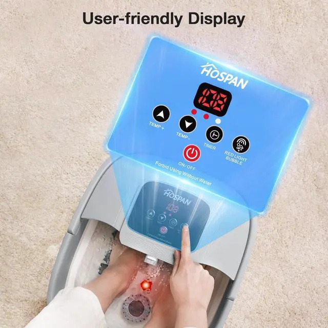 Alt view image 7 of 7 - Collapsible Foot Spa with Heat, Bubble, Red Light, and Temperature Control, Foot Bath Massager with 8 Shiatsu Massage Rollers, Pedicure Foot Spa for Relaxation and Stress Relief