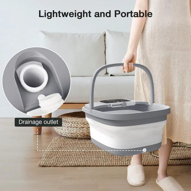 Alt view image 4 of 7 - Collapsible Foot Spa with Heat, Bubble, Red Light, and Temperature Control, Foot Bath Massager with 8 Shiatsu Massage Rollers, Pedicure Foot Spa for Relaxation and Stress Relief