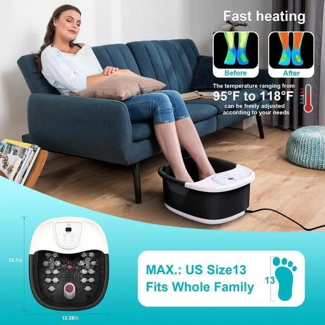 Alt view image 2 of 7 - Foot Spa Bath Massager with Heat, Foot Bath with 22 Massage Rollers, Temperature Control, Jets, Bubbles, Epsom Salt and Vibration, Pedicure Foot Spa for Relaxation - Black