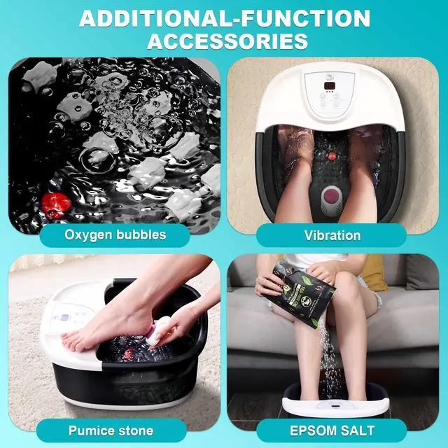 Alt view image 4 of 7 - Foot Spa Bath Massager with Heat, Foot Bath with 22 Massage Rollers, Temperature Control, Jets, Bubbles, Epsom Salt and Vibration, Pedicure Foot Spa for Relaxation - Black