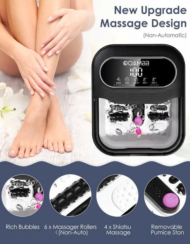 Alt view image 3 of 7 - Collapsible Foot Spa with Heat, Bubble and Temp Control, Foot Bath Massager with XL Touch Screen and Massage Rollers, Foot Soaking Tub, Pedicure Foot spa for Stress Relief (Black)