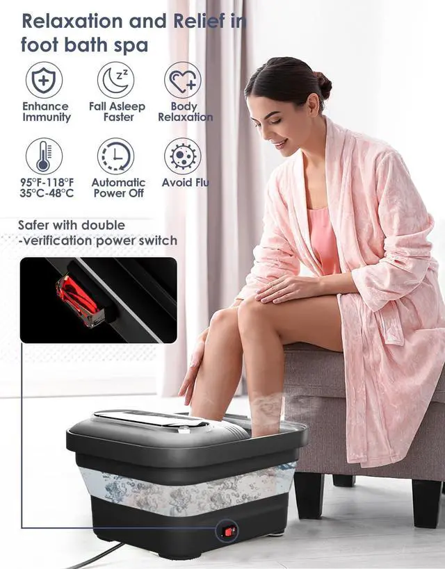 Alt view image 2 of 7 - Collapsible Foot Spa with Heat, Bubble and Temp Control, Foot Bath Massager with XL Touch Screen and Massage Rollers, Foot Soaking Tub, Pedicure Foot spa for Stress Relief (Black)