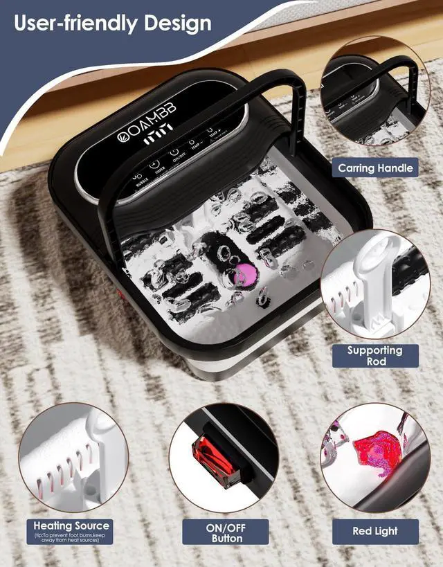 Alt view image 5 of 7 - Collapsible Foot Spa with Heat, Bubble and Temp Control, Foot Bath Massager with XL Touch Screen and Massage Rollers, Foot Soaking Tub, Pedicure Foot spa for Stress Relief (Black)