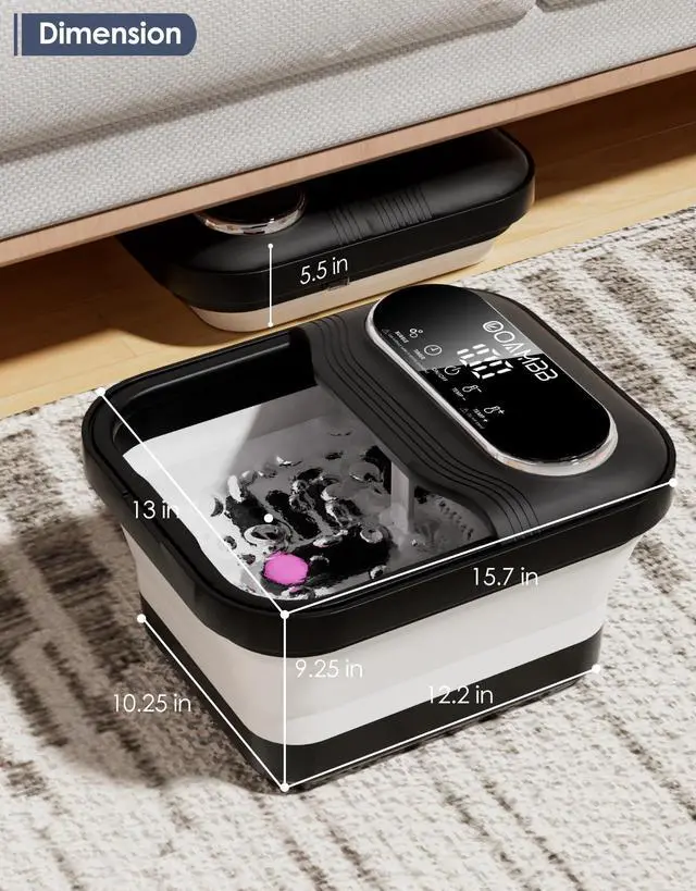 Alt view image 6 of 7 - Collapsible Foot Spa with Heat, Bubble and Temp Control, Foot Bath Massager with XL Touch Screen and Massage Rollers, Foot Soaking Tub, Pedicure Foot spa for Stress Relief (Black)