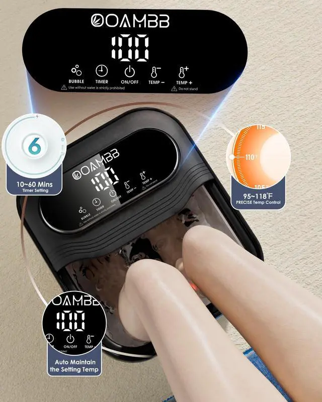 Alt view image 4 of 7 - Collapsible Foot Spa with Heat, Bubble and Temp Control, Foot Bath Massager with XL Touch Screen and Massage Rollers, Foot Soaking Tub, Pedicure Foot spa for Stress Relief (Black)