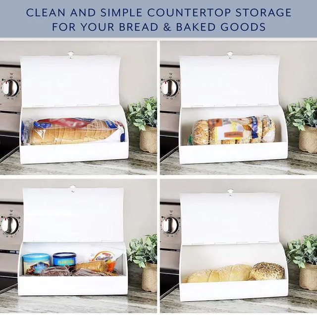 Alt view image 7 of 7 - Rustic White Bread Box; Farmhouse Vintage Enamelware Countertop Bread Bin