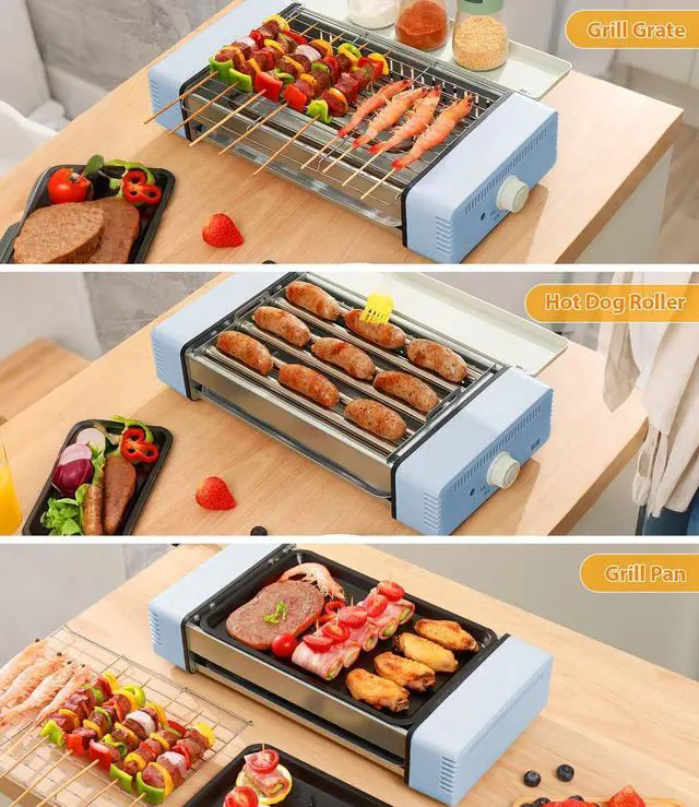 Alt view image 5 of 7 - Electric Hot Dog Roller Machine for Home,3-in-1 Hotdog Roller Grill with 6-Roller Grill,Countertop Indoor Grill with Nonstick Grate & Pan,Hot Dog Cooker Fits 9 Sausage for Family BBQ,Game Night