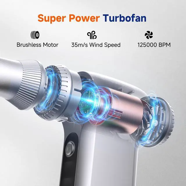 Alt view image 2 of 7 - Compressed Air Duster-125,000 RPM Cordless Electric Air Duster, Rechargeable Super Power Air Blower with 3-Gear Turbo Fan, Air Blower for PC, Keyboard, Outdoor, Car & Home