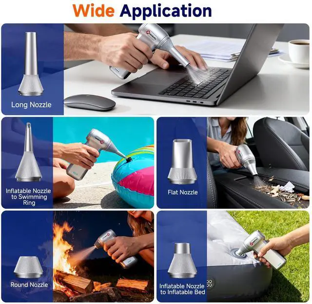 Alt view image 5 of 7 - Compressed Air Duster-125,000 RPM Cordless Electric Air Duster, Rechargeable Super Power Air Blower with 3-Gear Turbo Fan, Air Blower for PC, Keyboard, Outdoor, Car & Home