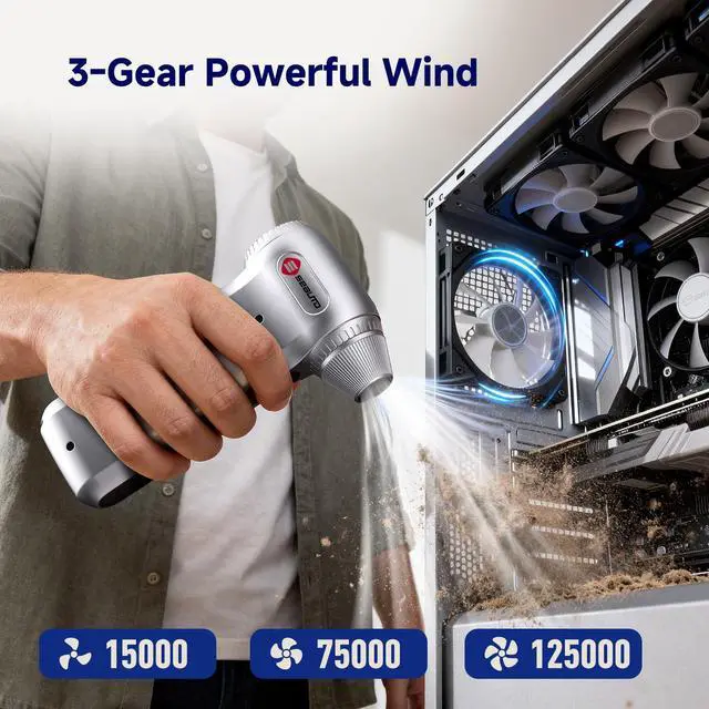 Alt view image 6 of 7 - Compressed Air Duster-125,000 RPM Cordless Electric Air Duster, Rechargeable Super Power Air Blower with 3-Gear Turbo Fan, Air Blower for PC, Keyboard, Outdoor, Car & Home