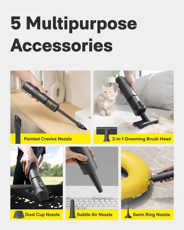 Alt view image 5 of 7 - Handheld Car Vacuum Cleaner Cordless, 4-in-1 Portable Mini Vacuum with 20000Pa Strong Suction, Electric Compressed Air Duster Blower for Car, Desk, Computer, Keyboard, Home, Office Cleaning
