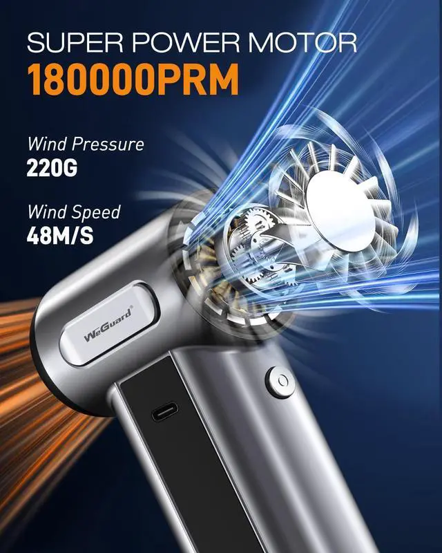 Alt view image 2 of 7 - W22 Compressed Air Duster, 180000RPM Cordless Electric Air Duster with Brushless Motor - Rechargeable & 3 Speed Adjustable - Dust Cleaner for Keyboard, Computer, Outdoor, House and Car