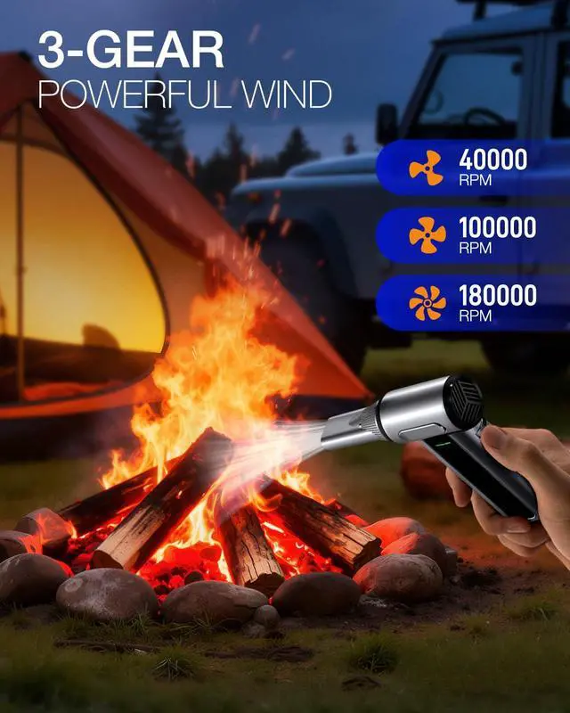 Alt view image 3 of 7 - W22 Compressed Air Duster, 180000RPM Cordless Electric Air Duster with Brushless Motor - Rechargeable & 3 Speed Adjustable - Dust Cleaner for Keyboard, Computer, Outdoor, House and Car