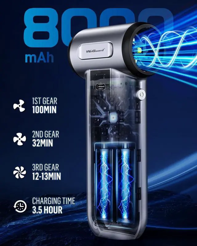 Alt view image 6 of 7 - W22 Compressed Air Duster, 180000RPM Cordless Electric Air Duster with Brushless Motor - Rechargeable & 3 Speed Adjustable - Dust Cleaner for Keyboard, Computer, Outdoor, House and Car