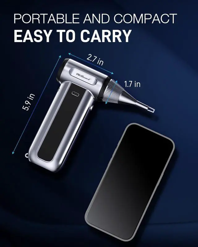 Alt view image 7 of 7 - W22 Compressed Air Duster, 180000RPM Cordless Electric Air Duster with Brushless Motor - Rechargeable & 3 Speed Adjustable - Dust Cleaner for Keyboard, Computer, Outdoor, House and Car