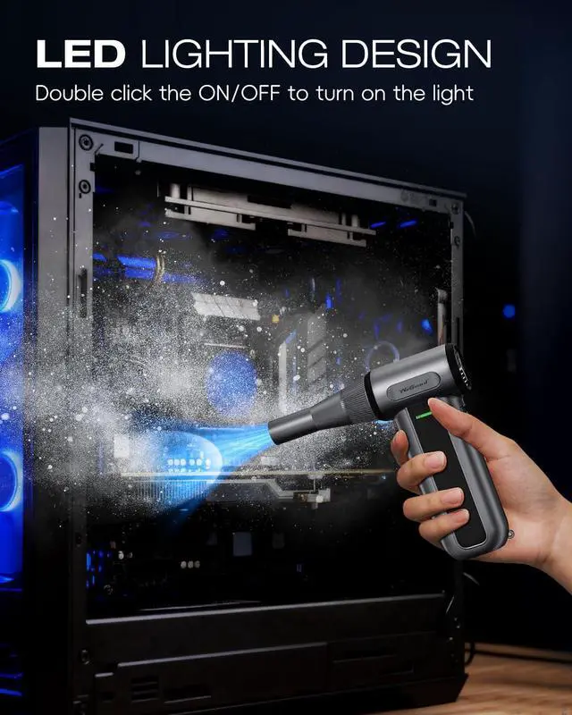 Alt view image 4 of 7 - W22 Compressed Air Duster, 180000RPM Cordless Electric Air Duster with Brushless Motor - Rechargeable & 3 Speed Adjustable - Dust Cleaner for Keyboard, Computer, Outdoor, House and Car