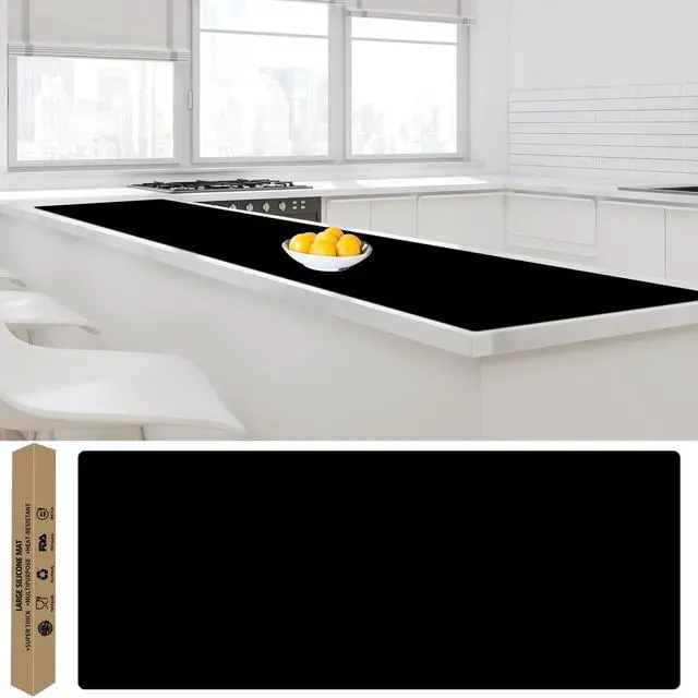 Main image of Largest Silicone Mats for Kitchen Counter, 120" x 24" Extra Large Heat Resistant Counter Mat, Kitchen Island Waterproof Thicken Non-slip Countertop Protector Mat, Multipurpose Mats, Black