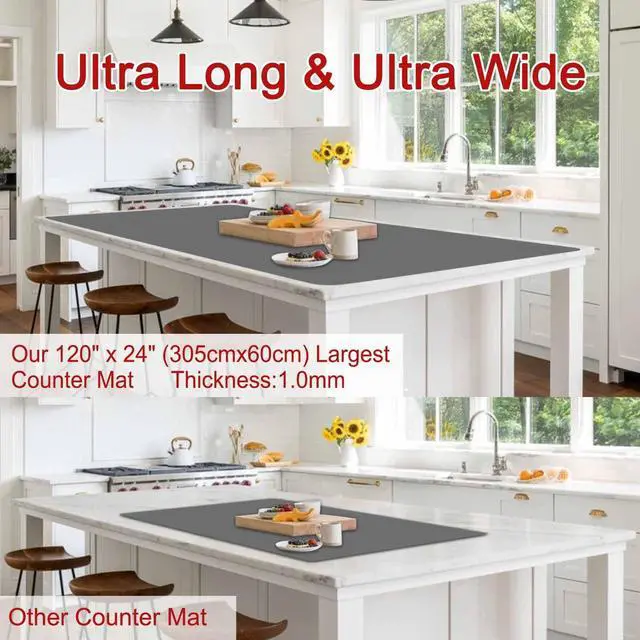 Alt view image 2 of 7 - Largest Silicone Mats for Kitchen Counter, 120" x 24" Extra Large Heat Resistant Counter Mat, Kitchen Island Waterproof Thicken Non-slip Countertop Protector Mat, Multipurpose Mats, Black
