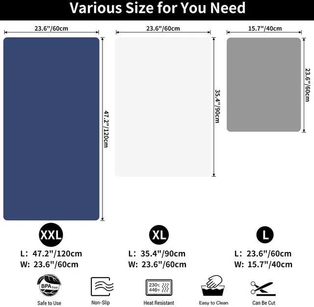 Alt view image 2 of 7 - 2MM Extra Thick Silicone Kitchen Counter Mat, 47.2" x 23.6" Non-Slip Heat Resistant Countertop Protector, Extra Large Craft and Kitchen Mat, Semitransparent,2Pack