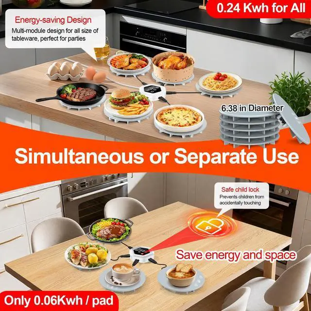 Alt view image 2 of 7 - Warming Mat for Food,Upgrade 6-Pad Food Warming Mat,Fast Heating Silicone Warmer Tray with 3 Level Temperature & 3 Timer,Warmer Pad Chafing Dishes Hot Plate for Buffet Parties Gatherings Home Travel