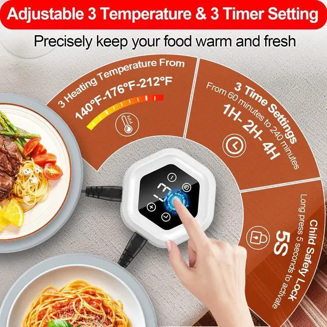 Alt view image 4 of 7 - Warming Mat for Food,Upgrade 6-Pad Food Warming Mat,Fast Heating Silicone Warmer Tray with 3 Level Temperature & 3 Timer,Warmer Pad Chafing Dishes Hot Plate for Buffet Parties Gatherings Home Travel
