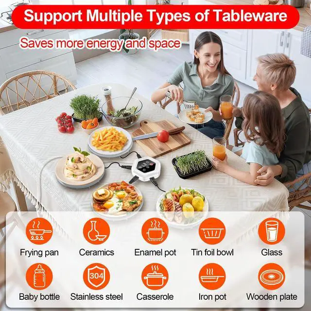 Alt view image 5 of 7 - Warming Mat for Food,Upgrade 6-Pad Food Warming Mat,Fast Heating Silicone Warmer Tray with 3 Level Temperature & 3 Timer,Warmer Pad Chafing Dishes Hot Plate for Buffet Parties Gatherings Home Travel