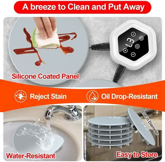 Alt view image 6 of 7 - Warming Mat for Food,Upgrade 6-Pad Food Warming Mat,Fast Heating Silicone Warmer Tray with 3 Level Temperature & 3 Timer,Warmer Pad Chafing Dishes Hot Plate for Buffet Parties Gatherings Home Travel