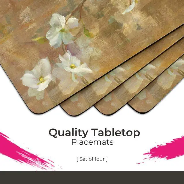 Alt view image 3 of 7 - Exclusive Art Collection Placemats & Coasters Set (15.7" x 11.7") Cork-Backed Boards with Lacquered Finish, Heat & Stain Resistant Table Mats for Dining, Kitchen & Coffee Accessories