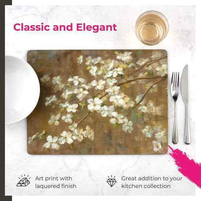 Alt view image 4 of 7 - Exclusive Art Collection Placemats & Coasters Set (15.7" x 11.7") Cork-Backed Boards with Lacquered Finish, Heat & Stain Resistant Table Mats for Dining, Kitchen & Coffee Accessories