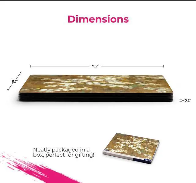 Alt view image 7 of 7 - Exclusive Art Collection Placemats & Coasters Set (15.7" x 11.7") Cork-Backed Boards with Lacquered Finish, Heat & Stain Resistant Table Mats for Dining, Kitchen & Coffee Accessories