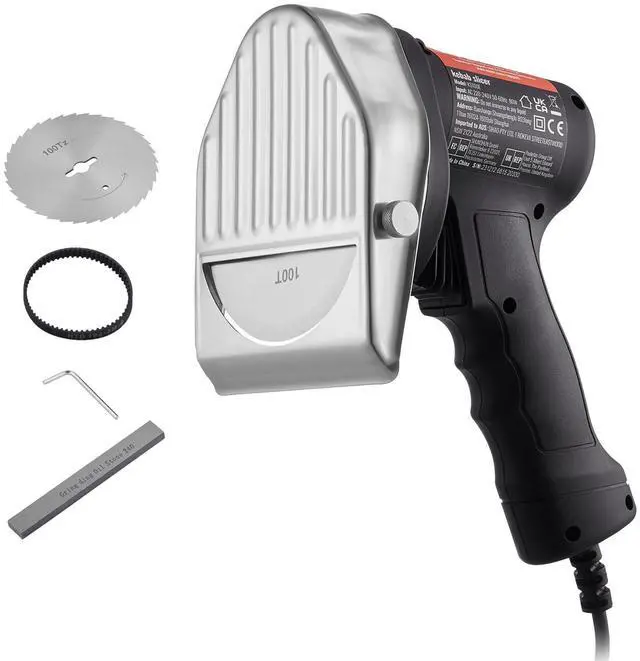 Main image of Electric Shawarma Knife, 80W Professional Turkish Kebab Knife, Commercial Stainless Steel Gyro Cutter, Doner Kebab Meat Slicer with 2 Blades, 4/100mm Blade Diameter, 0-8mm Adjustable Thickness