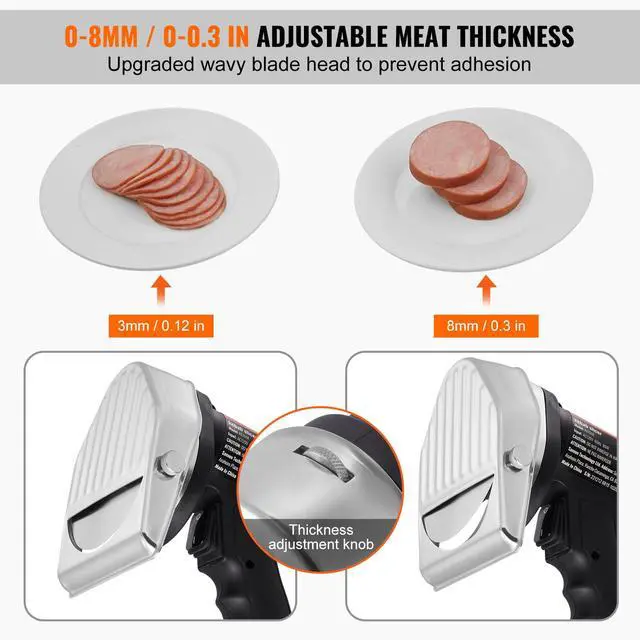 Alt view image 2 of 7 - Electric Shawarma Knife, 80W Professional Turkish Kebab Knife, Commercial Stainless Steel Gyro Cutter, Doner Kebab Meat Slicer with 2 Blades, 4/100mm Blade Diameter, 0-8mm Adjustable Thickness