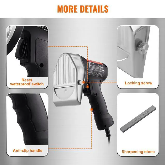 Alt view image 5 of 7 - Electric Shawarma Knife, 80W Professional Turkish Kebab Knife, Commercial Stainless Steel Gyro Cutter, Doner Kebab Meat Slicer with 2 Blades, 4/100mm Blade Diameter, 0-8mm Adjustable Thickness