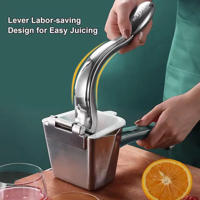 Alt view image 3 of 6 - Lemon Squeezer Stainless Steel, Manual Juicer Citrus Lime Orange Fruit Squeezer Heavy Duty Ergonomic Handle Labor-saving Large Capacity Juice Press Hand Handheld Juicer