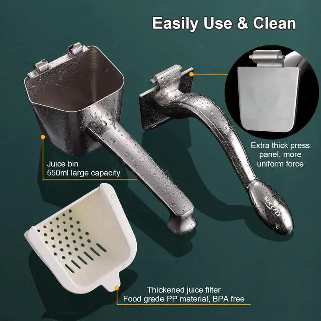 Alt view image 6 of 6 - Lemon Squeezer Stainless Steel, Manual Juicer Citrus Lime Orange Fruit Squeezer Heavy Duty Ergonomic Handle Labor-saving Large Capacity Juice Press Hand Handheld Juicer