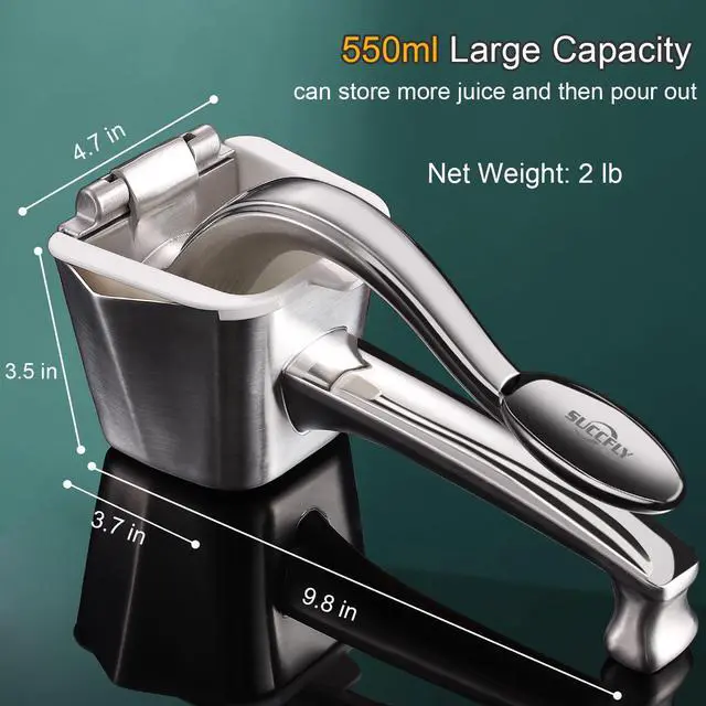Alt view image 5 of 6 - Lemon Squeezer Stainless Steel, Manual Juicer Citrus Lime Orange Fruit Squeezer Heavy Duty Ergonomic Handle Labor-saving Large Capacity Juice Press Hand Handheld Juicer