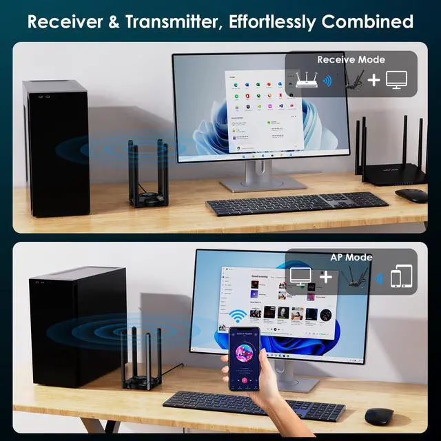 Alt view image 5 of 7 - USB WiFi Adapter for Desktop PC, Tri-Band BE6500 WiFi 7 Adapter with 2.4GHz/5GHz/6GHz High Gain Antennas, WPA3, MLO & Multi-RU, MU-MIMO, OFDMA, 4K-QAM, Supports Windows 11/10 Only