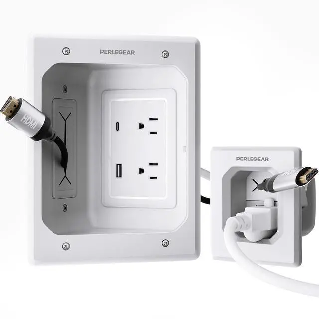 Main image of TV in-Wall Cable Management Kit, USB and Typ C Ports Cord Hider for Wall Mount TV with Recessed Power, Includes Drill Templates, Dust Bags, Drywall Saw, Extension Cable