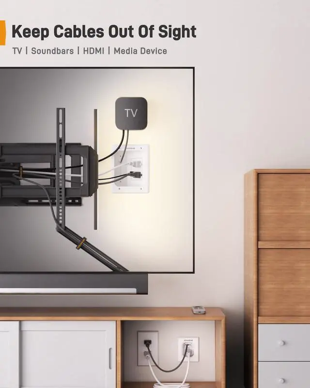 Alt view image 3 of 7 - TV in-Wall Cable Management Kit, USB and Typ C Ports Cord Hider for Wall Mount TV with Recessed Power, Includes Drill Templates, Dust Bags, Drywall Saw, Extension Cable