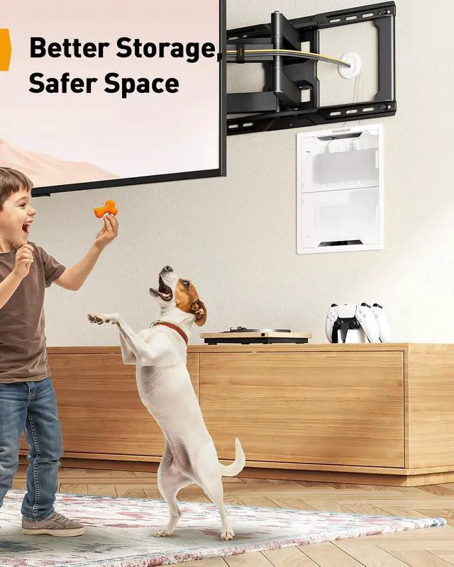 Alt view image 2 of 7 - 17 in-Wall Media Box, Electrical Box, Recessed Outlet Box and Media Enclosure for One Connect Box & Network Switches, Cable Management Kit with Cutting Template, Dust Bag & Drywall Saw